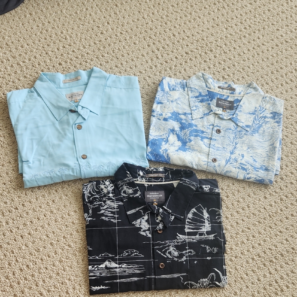 Quiksilver Men's Casual Shirts - Light Blue, Blue Pattern, Black